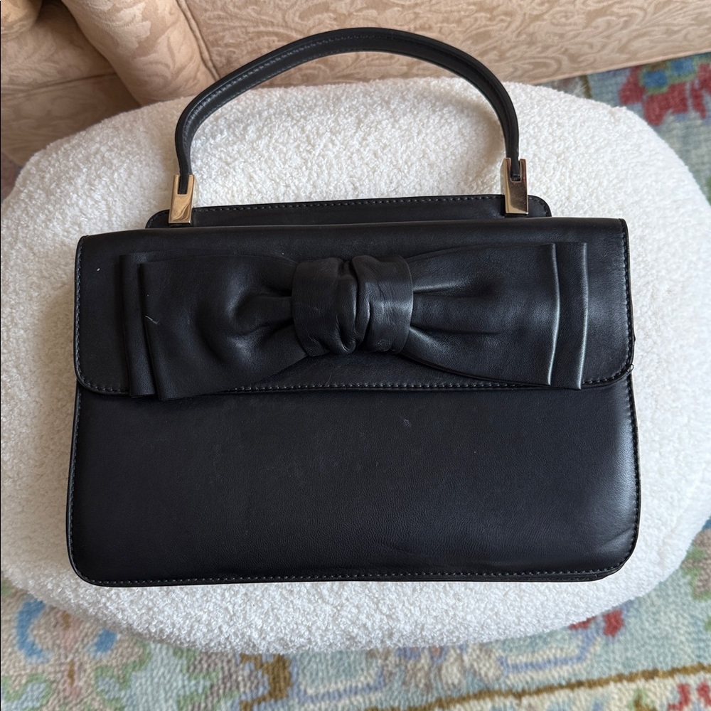 Valentino black leather top handle bag with bow